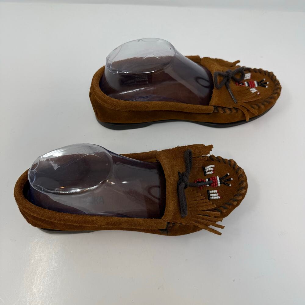 Minnetonka Women's Thunderbird II moccasins Brown Suede 6 Slip On Beaded - Picture 10 of 12